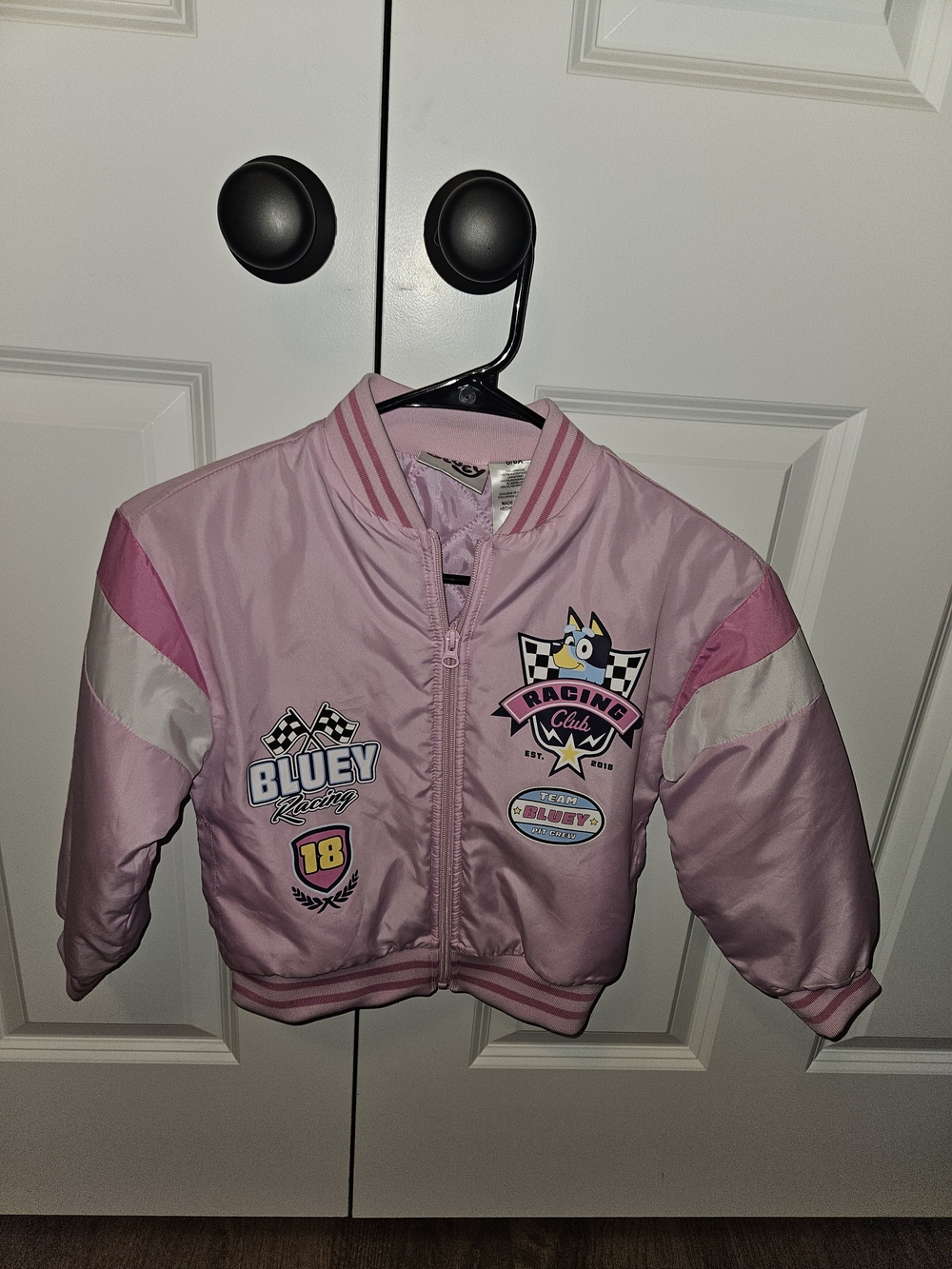 Girls Pink Racing Patch Puffer Jacket